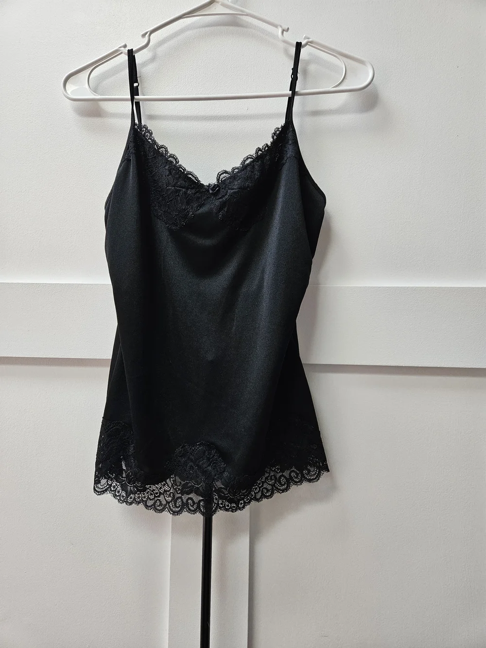 Limited Black Lace Trim Satin Camisole - Women Intimates Small